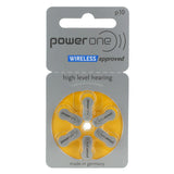 PowerOne P10-6PK-MF (6PK) Size 10 100mAh 1.45V Zinc Air Yellow Hearing Aid Batteries - 6 Pack Retail Card