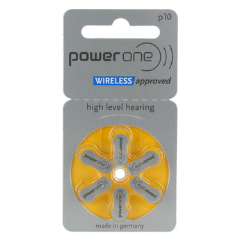 PowerOne P10-6PK-MF (6PK) Size 10 100mAh 1.45V Zinc Air Yellow Hearing Aid Batteries - 6 Pack Retail Card