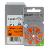 PowerOne P13-6PK-MF (6PK) Size 13 300mAh 1.45V Zinc Air Orange Hearing Aid Batteries - 6 Pack Retail Card