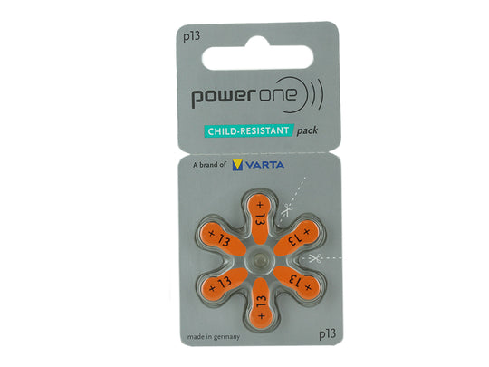 PowerOne Evolution P13 (6PK) Size 13 1.45V Zinc Air Orange Hearing Aid Batteries - 6 Pack Child Resistant Retail Card