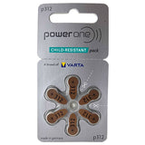 PowerOne P312-6PK-MF (6PK) Size 312 170mAh 1.45V Zinc Air Brown Hearing Aid Batteries - 6 Pack Retail Card