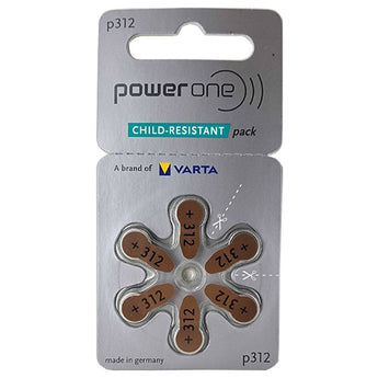 PowerOne P312-6PK-MF (6PK) Size 312 170mAh 1.45V Zinc Air Brown Hearing Aid Batteries - 6 Pack Retail Card