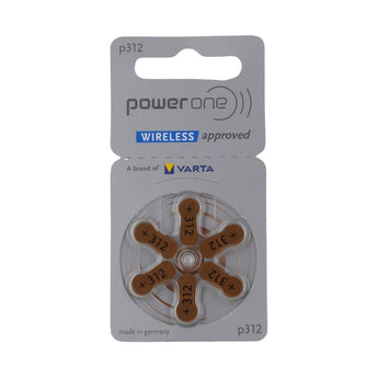 PowerOne P312-6PK-MF (6PK) Size 312 170mAh 1.45V Zinc Air Brown Hearing Aid Batteries - 6 Pack Retail Card