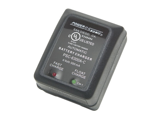 Power-Sonic PSC-6300A-C 6V 300 mA C-Series Sealed Lead Acid Battery Charger - Auto Switch Mode - Plug-in Design