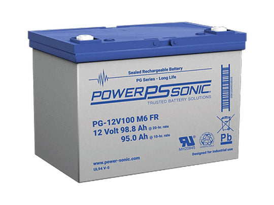 Power-Sonic PG-12V100 M6 FR 98.8AH 12V Long-Life Rechargeable Sealed Lead Acid (SLA) Battery - B Terminal