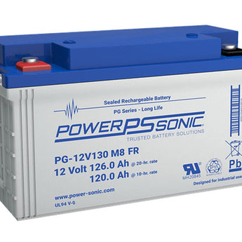 Power-Sonic PG-12V130 FR 126AH 12V Long-Life Rechargeable Sealed Lead Acid (SLA) Battery - T11 Threaded Insert