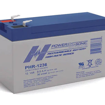 Power-Sonic High Rate VRLA PHR-1236 8.5Ah 12V Rechargeable Sealed Lead Acid (SLA) Battery - Flame Retardent - F2 Terminal