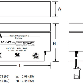 Power-Sonic AGM General Purpose PS-1208 0.8Ah 12V Rechargeable Sealed Lead Acid (SLA) Battery - WL Terminal