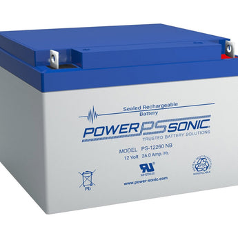 Power-Sonic PS-12260B 26Ah 12V Rechargeable Sealed Lead Acid (SLA) Battery - B Terminal