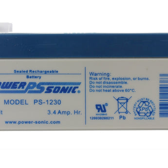 Power-Sonic AGM General Purpose PS-1230 3.4Ah 12V Rechargeable Sealed Lead Acid (SLA) Battery - F1 Terminal