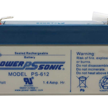 Power-Sonic PS-612 1.4AH 6V Rechargeable Sealed Lead Acid (SLA) Battery - F1 Terminal