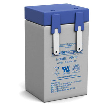 Power-Sonic PS-621 2AH 6V Rechargeable Sealed Lead Acid (SLA) Battery - F1 Terminal