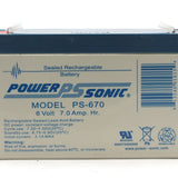 Power-Sonic AGM General Purpose PS-670 7Ah 6V Rechargeable Sealed Lead Acid (SLA) Battery - F1 Terminal