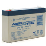 Power-Sonic AGM General Purpose PS-670 7Ah 6V Rechargeable Sealed Lead Acid (SLA) Battery - F1 Terminal