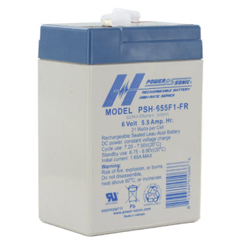 Power-Sonic AGM High Rate General Purpose PSH-655 5.5Ah 6V Rechargeable Sealed Lead Acid (SLA) Battery - F1 Terminal