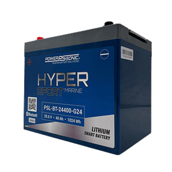 Power-Sonic PSL-BT-24400-G24 Blue Tooth Enabled 40AH 25.6V Rechargeable Lithium Iron Phosphate (LiFePO4) Marine Battery - Group 24- M8 Terminals
