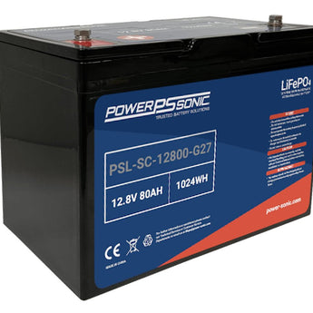 Power-Sonic PSL-SC-12800-G27 80AH 12.8V Group 27 Rechargeable Deep Cycle Lithium Iron Phosphate (LiFePO4) Battery - M8 Terminals