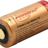 Powertac 16340 650mAh 3.7V Protected Lithium Ion (Li-ion) Button Top Battery
