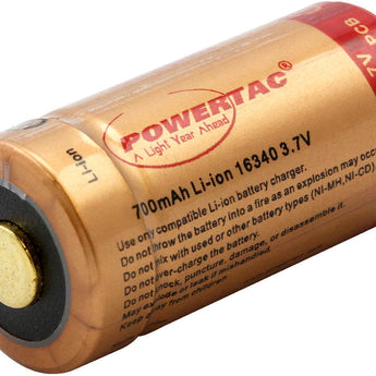 Powertac 16340 650mAh 3.7V Protected Lithium Ion (Li-ion) Button Top Battery