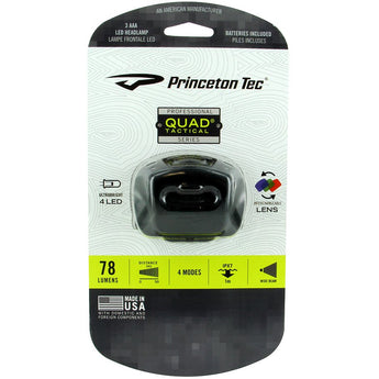 Princeton Tec Quad Tactical Headlamp - 4 x LEDs - 78 Lumens - Includes 3 x AAAs - Black, Camo, Olive Drab or Sand