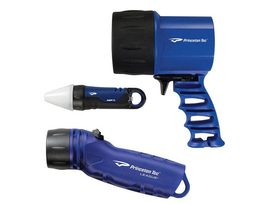 Princeton Tec Reef Pack Dive Light Kit - with Sector 5, League 100 and AMP 1 LC Dive Lights - Blue