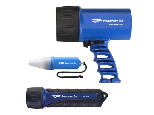 Princeton Tec Tropic Pack - with Shockwave II, TEC 40, and Eco Flare Flashlights - Blue