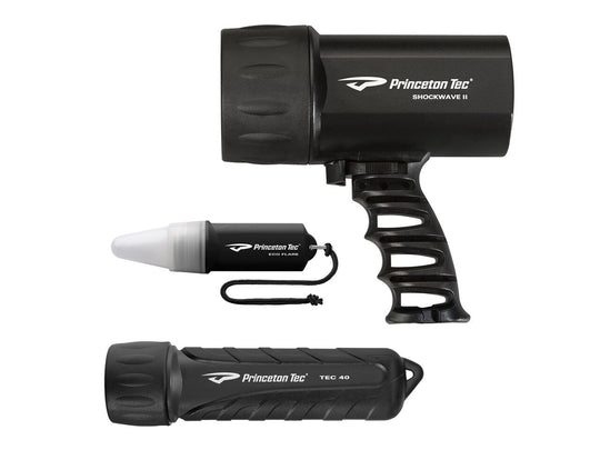Princeton Tec Tropic Pack - with Shockwave II, TEC 40, and Eco Flare Flashlights - Neon Yellow