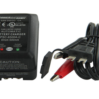 Power-Sonic 6V 500mAh Rechargeable Sealed Lead Acid Battery Charger - Auto Switch Mode - Plug-in Design (PSC-6500A-C)