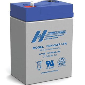 Power-Sonic AGM High Rate General Purpose PSH-655 5.5Ah 6V Rechargeable Sealed Lead Acid (SLA) Battery - F1 Terminal