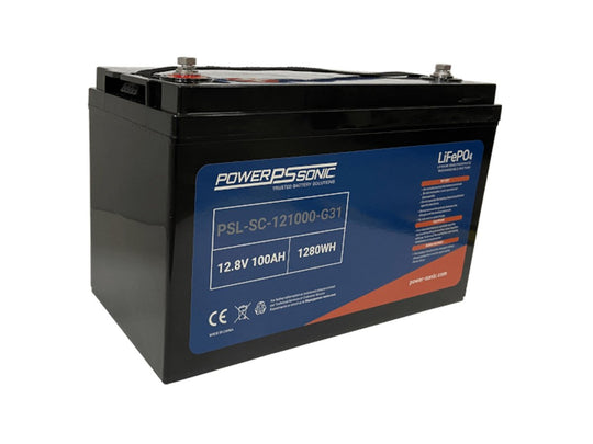 Power-Sonic PSL-SC-121000-G31 100AH 12.8V Group 31 Rechargeable Deep Cycle Lithium Iron Phosphate (LiFePO4) Battery - M8 Terminals