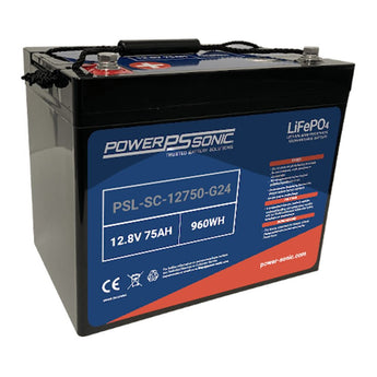 Power-Sonic PSL-SC-12750-G24 75AH 12.8V Group 24 Rechargeable Deep Cycle Lithium Iron Phosphate (LiFePO4) Battery - M8 Terminals