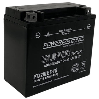 Power-Sonic PTX20LBS-FS 18Ah 12V Ultra Sport Series Sealed Lead Acid (SLA) Battery - 290CCA