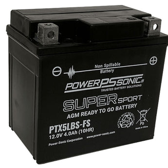 Power-Sonic PTX5LBS-FS 4Ah 12V Ultra Sport Series Sealed Lead Acid (SLA) Battery - 80CCA