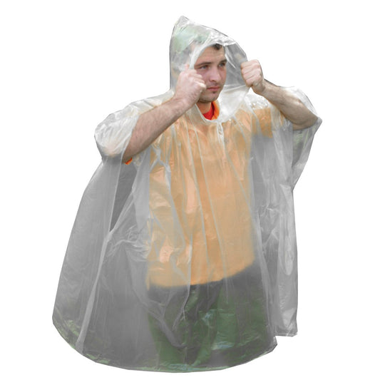 Ultimate Survival Technologies Emergency Poncho Point-of-Sale Display Box (PDQ) - 40 x 50-inch Rainwear - Clear (20-310-CP)