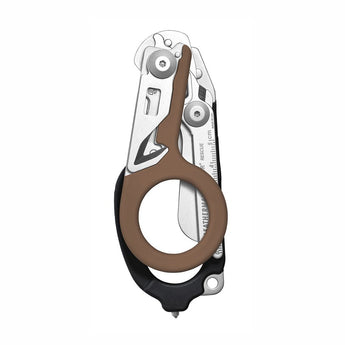 Leatherman Raptor Response Shears - Brown/Black - Closed, Oxygen Tank Wrench Showing