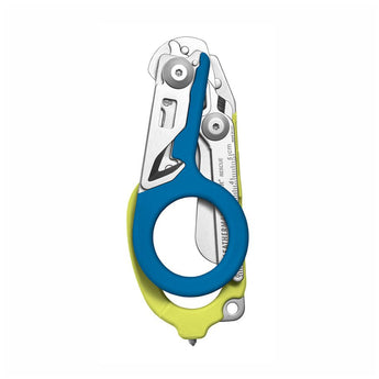 Leatherman Raptor Response Shears - Blue/Yellow - Closed, Oxygen Tank Wrench Showing