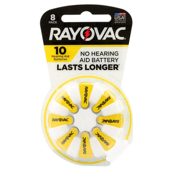 Rayovac 10-8 (8PK) Size 10 75mAh 1.45V Zinc Air Yellow Hearing Aid Batteries - 8 Piece Retail Card