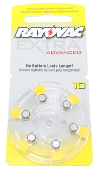 Rayovac R-10AE-60 MF (6PK) Size 10 1.45V Zinc Air Yellow Hearing Aid Battery - 6 Pack Retail Card