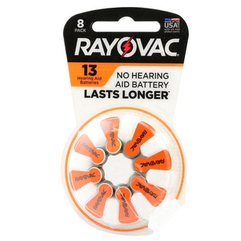 Rayovac 13-8 (8PK) Size 13 310mAh 1.45V Zinc Air Orange Hearing Aid Batteries - 8 Piece Retail Card