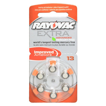 Rayovac R-13AE-6A MF (6PK) Size 13 1.45V Zinc Air Orange Hearing Aid Batteries - 6 Pack Retail Card
