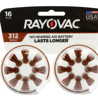Rayovac 312-16 (16PK) Size 312 180mAh 1.45V Zinc Air Brown Hearing Aid Batteries - 16 Piece Retail Card