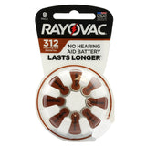 Rayovac 312-8 (8PK) Size 312 180mAh 1.45V Zinc Air Brown Hearing Aid Batteries - 8 Piece Retail Card