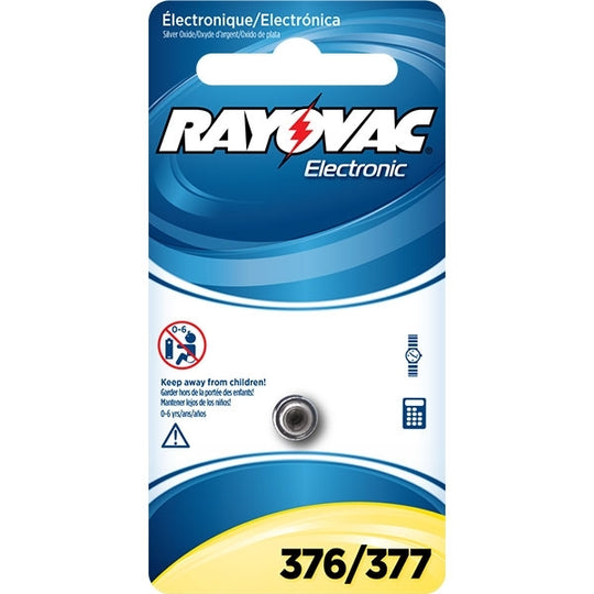 Rayovac 376/377 28mAh 1.5V Silver Oxide Coin Cell Battery (376/377-1ZM) - Retail Card