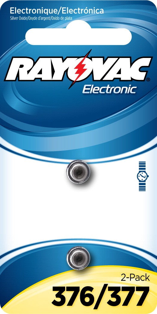 Rayovac 376/377 28mAh 1.55V Silver Oxide Coin Cell Batteries - 2 Pack Retail Card