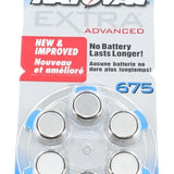 Rayovac R-675AE-60 MF (6PK) Size 675 1.45V Zinc Air Blue Hearing Aid Batteries - 6 Pack Retail Card