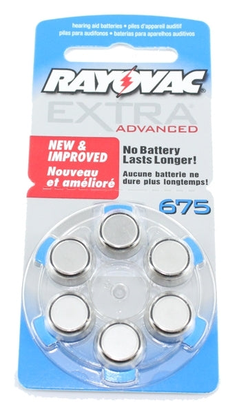 Rayovac R-675AE-60 MF (6PK) Size 675 1.45V Zinc Air Blue Hearing Aid Batteries - 6 Pack Retail Card