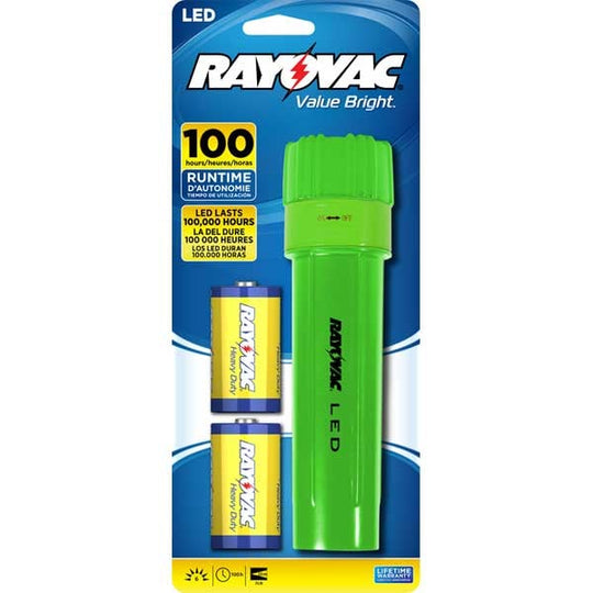 Rayovac Value Bright 2D LED Plastic Flashlight - 6 Lumens - Uses 2 x D - Includes Batteries