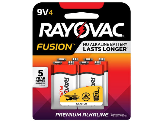 Rayovac Fusion A1604-4CT 9V Alkaline Batteries with Snap Connectors - 4 Piece Retail Card