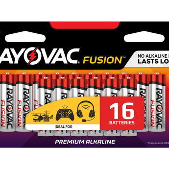 Rayovac Fusion 815-16SCT AA 1.5V Alkaline Button Top Batteries - 16 Piece Retail Card