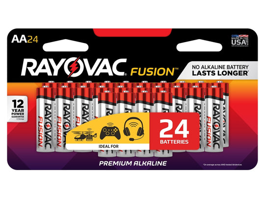Rayovac Fusion 815-24SCT AA 1.5V Alkaline Button Top Batteries - 24 Piece Retail Card